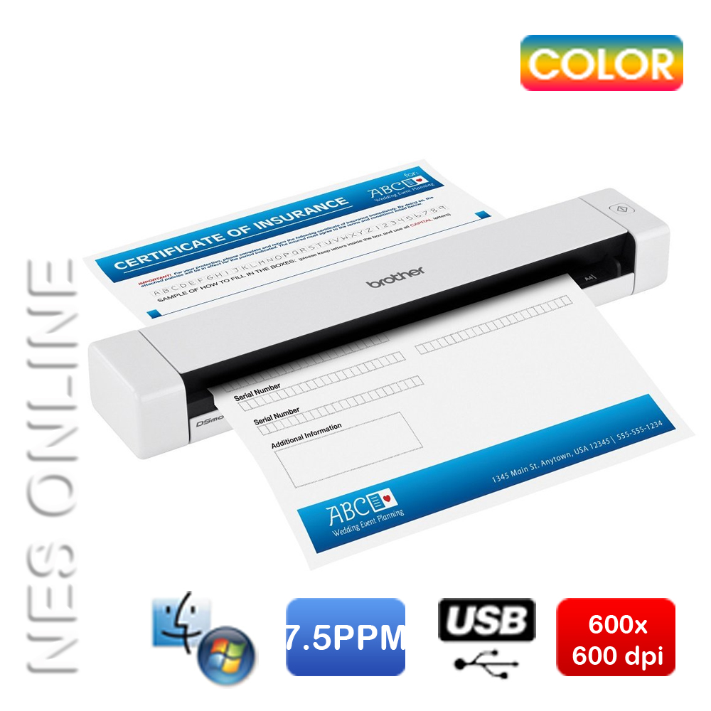 Brother DS-620 Mobile A4 Colour Document Scanner+7.5PPM/300dpi/USB Bus Power [P/N:DS620]